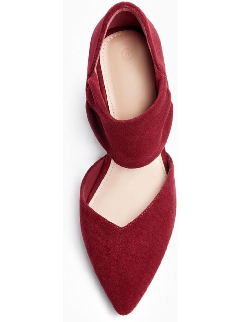 Women's Wine Red Low Kitten Heel Dress Shoes Pointed Toe Slip on Ankle Strap